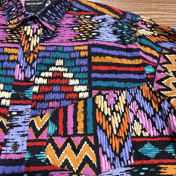 Wrangler Frontier Series Mens L Long Sleeve Button Down Aztec Western Cowboy - Picture 3 of 9